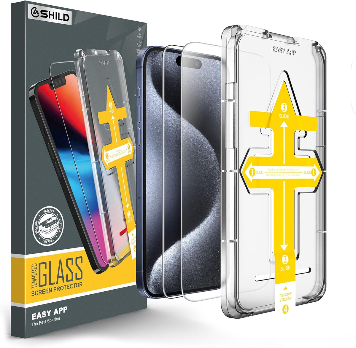 SHILD Perfect 2 Pack Screen Protector for iPhone 15 Pro, Premium Shatterproof Tempered Glass [9H Hardness], Easy