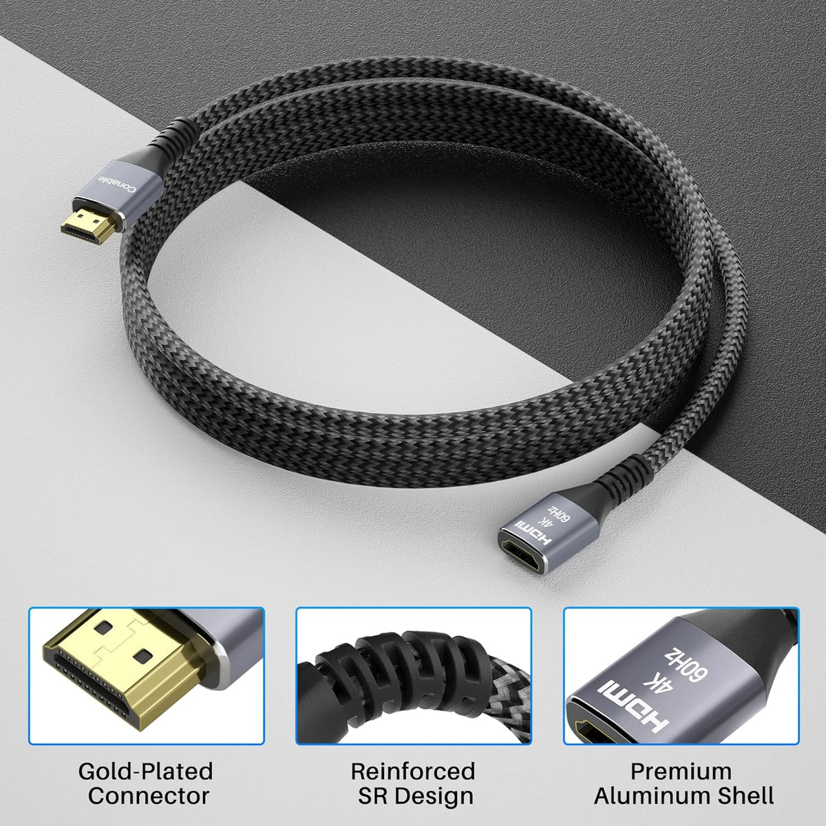 4K 15 2.0 3D 4K@60Hz 2160p 1080p 2.2 25 25 2 15FT HDMI Extension Cable Feet, HDMI Braided Extender Male to Female Cord