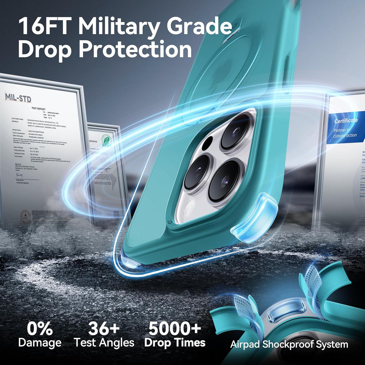 CASEKOO Designed for iPhone 16 Pro Max Case with Magnetic Invisible Stand [Military Drop Protection] [Compatible with MagSafe] Shockproof Slim Translucent Matte Promax Case 6.9 Inch, Teal