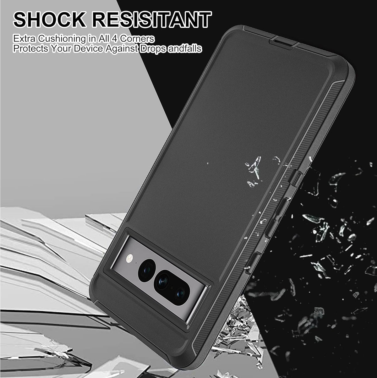 Shockproof Dust/Drop Proof Case for Pixel 7 Pro, 3-Layer Full Body Protection [without Screen Protector], Rugged Heavy