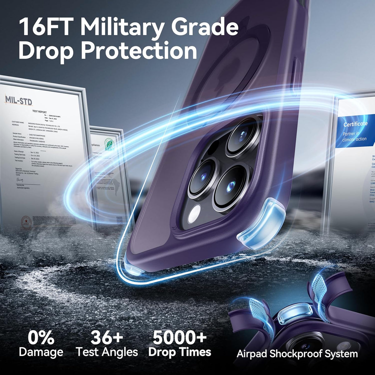 CASEKOO Designed for iPhone 16 Pro Max Case with Magnetic Invisible Stand [Military Drop Protection] [Compatible with MagSafe] Shockproof Slim Translucent Matte Promax Case 6.9 Inch, Purple