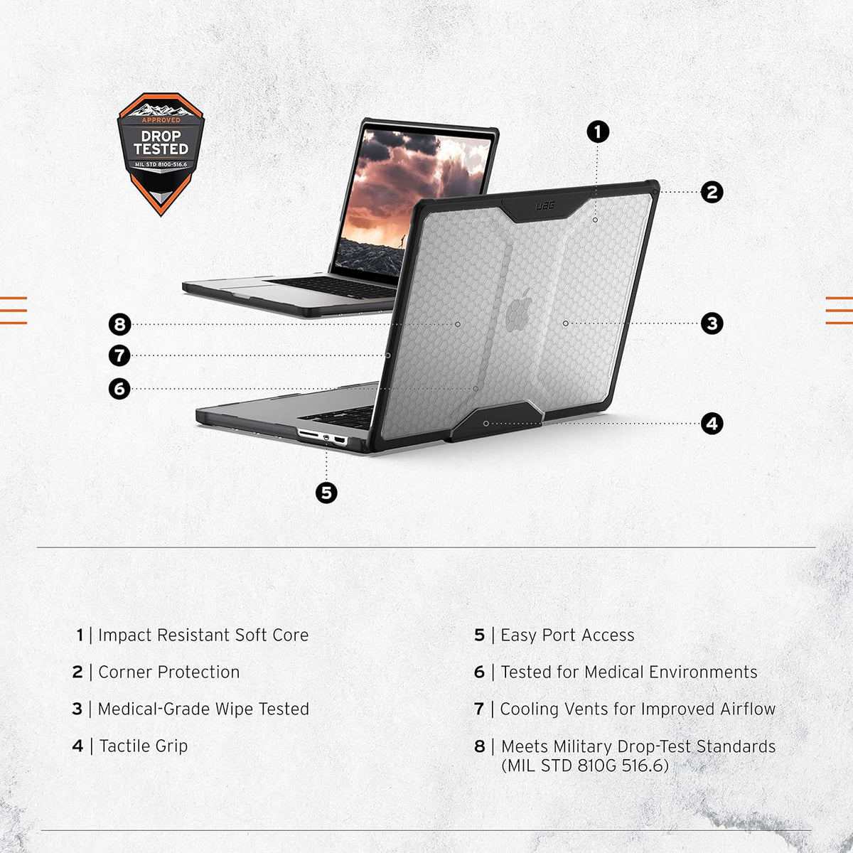 URBAN ARMOR GEAR UAG Designed for MacBook Pro 16 inch Case 2023-2024 M4 M3 Max/Pro (A2991 A3403 A3186) Rugged Lightwieght Touch ID Military Grade Dropproof Plyo Laptop Cover, Translucent Clear Ice