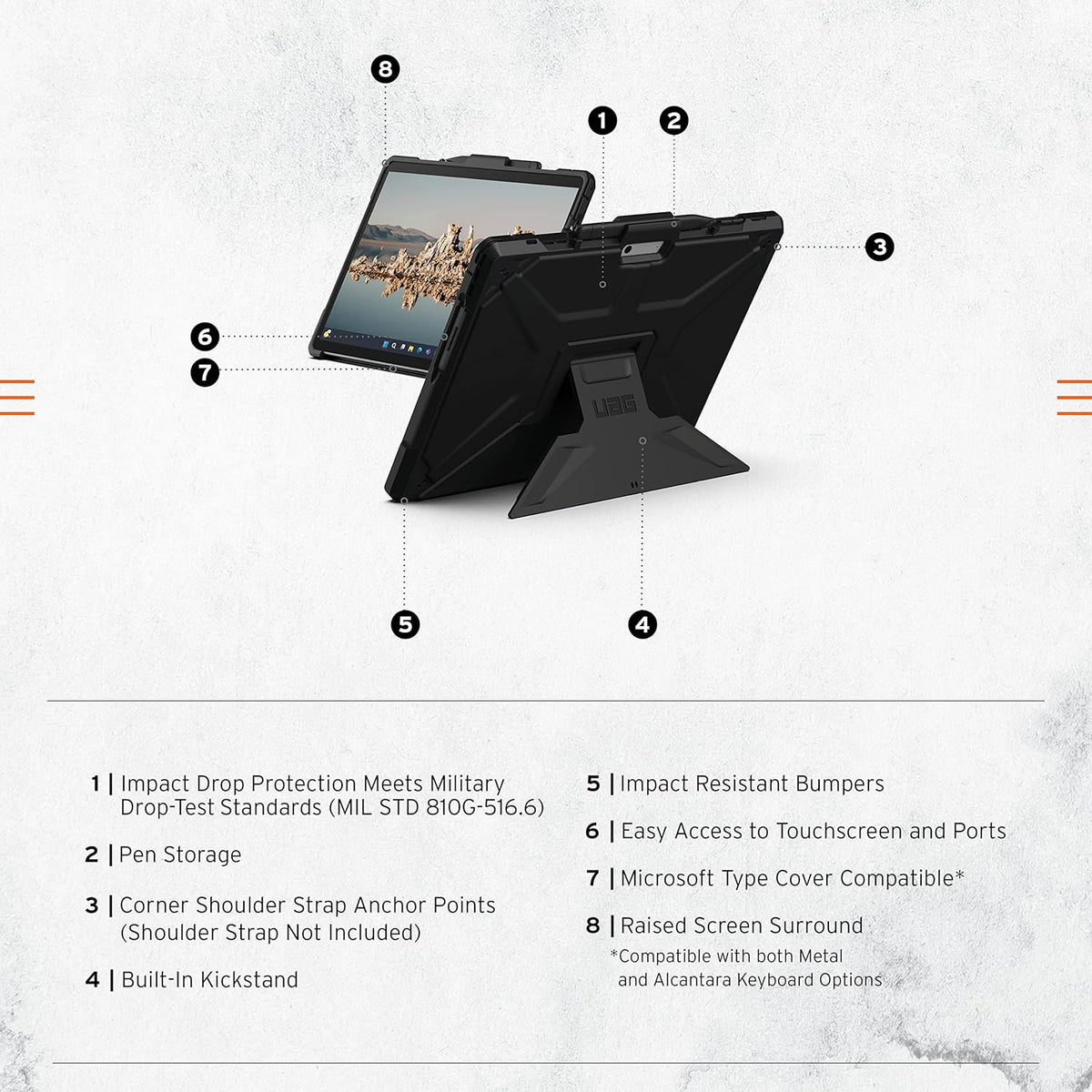 URBAN ARMOR GEAR UAG Designed for Microsoft Surface Pro 11/10/9 Case with Multi-angle Kickstand & Pen Holder Compatible with Type Cover Keyboard Rugged Protective Cover Heavy Duty, Metropolis SE Black