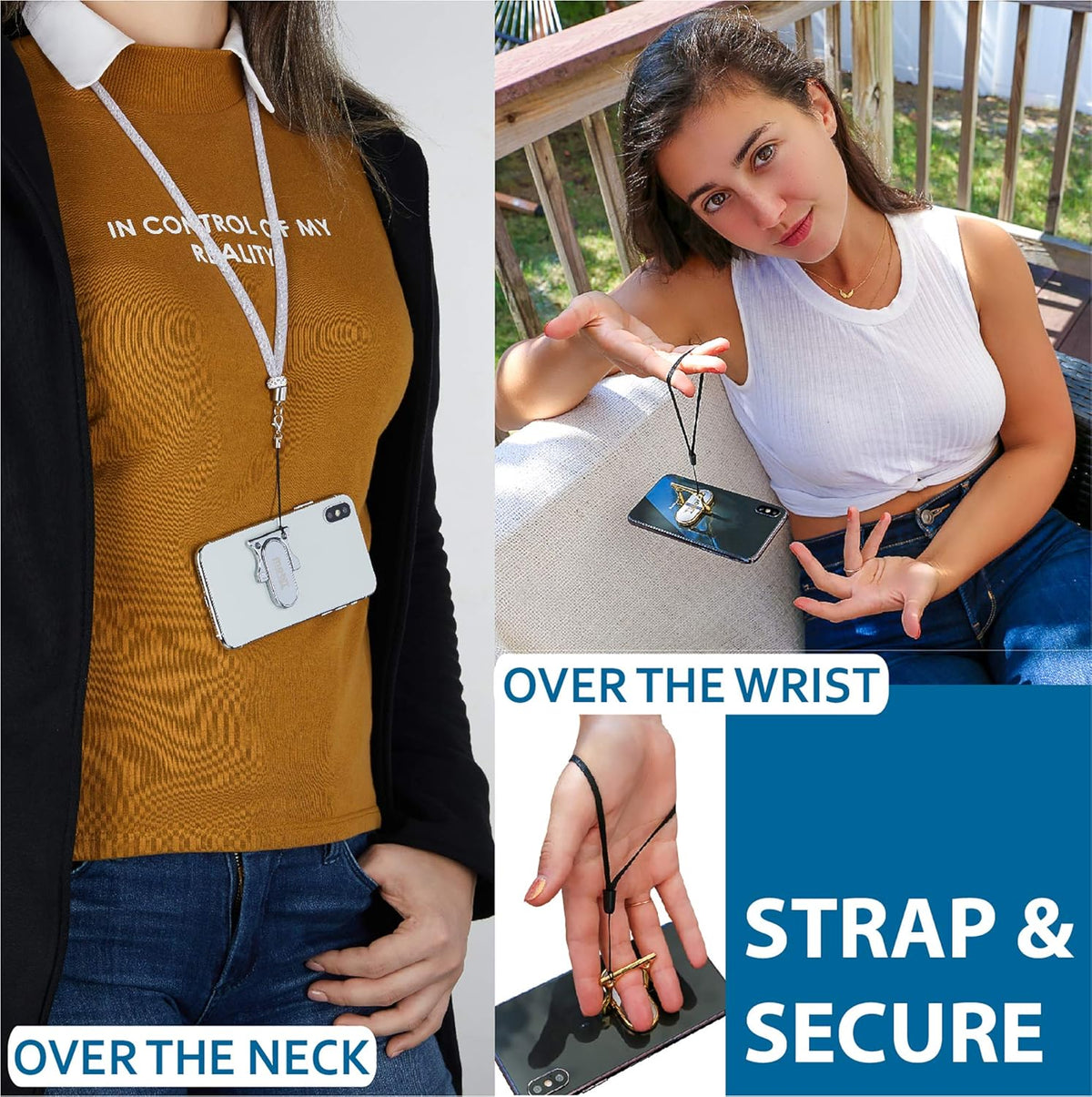 Phone Grip Holder Ring Kickstand, Unique 3-Finger Shape for Comfort & Security, Lightweight, Durable [Gun Black]
