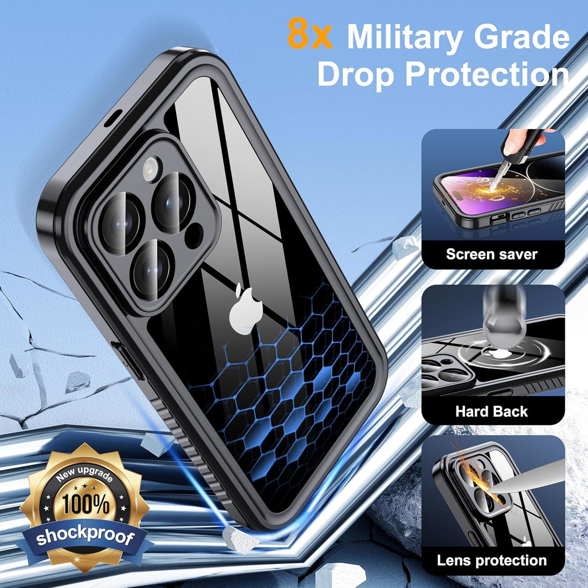 for iPhone 14 Pro Case Waterproof - Built-in Privacy Screen Protector & HD Screen Protector [IP68 Underwater] Shockproof Dustproof Full Body Protection iPhone 14 Pro Phone Case Black