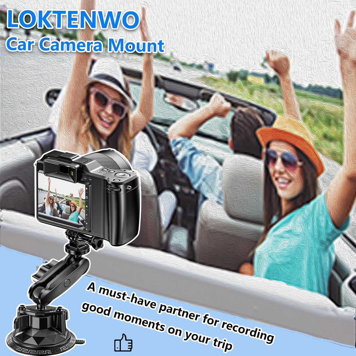 Camera Suction Cup Mount with Ball Head Magic Arm, Twist-Lock Composite Suction Cup Mount on Car Boat Windshield Window with 1/4"-20 Threaded for Action Camera/Camcorder/Phone Holder