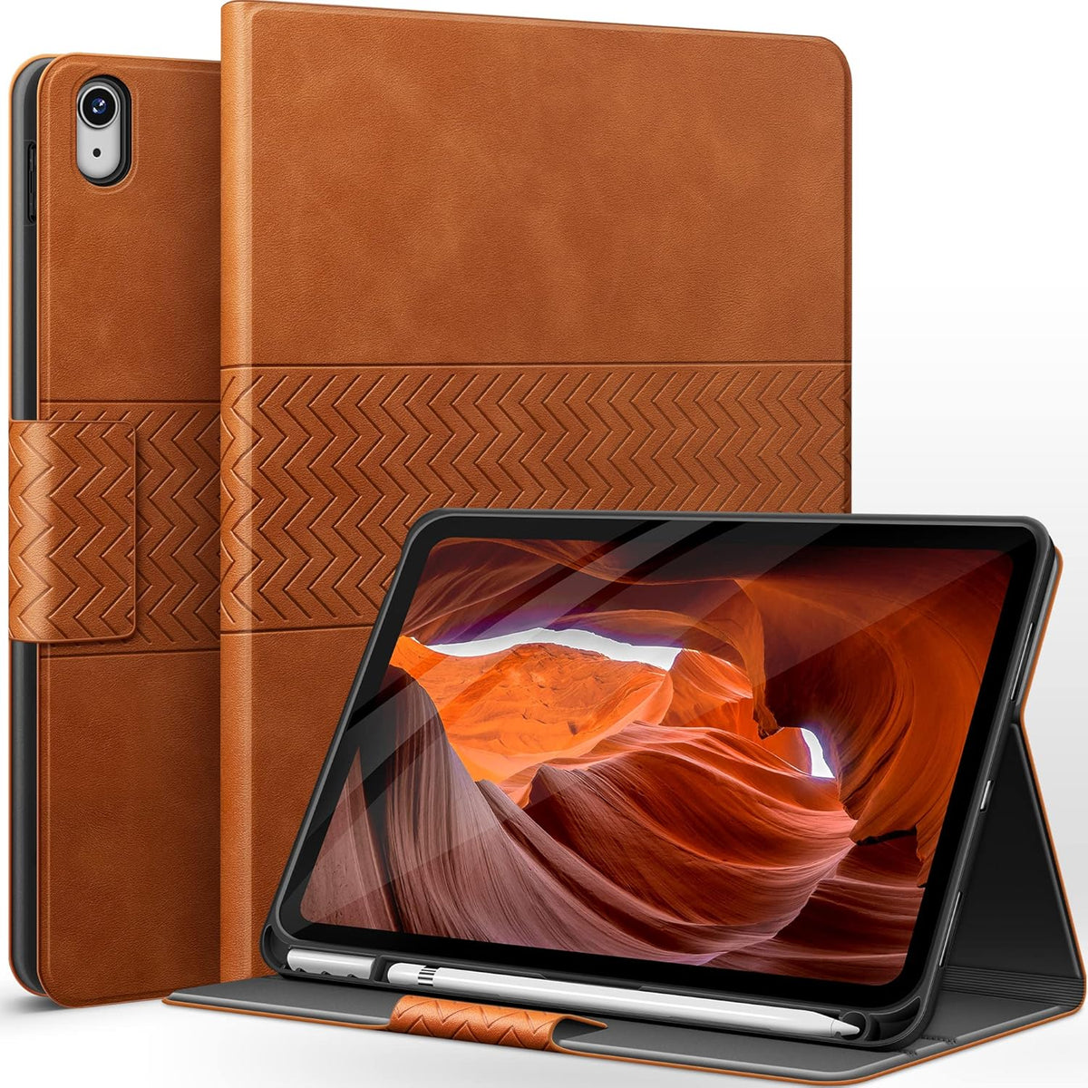 auaua Case for iPad (A16) 11th Generation 11 Inch 2025, iPad 10th Generation 10.9 Inch 2022, with Pencil Holder, Auto Sleep/Wake, Adjustable Stand, PU Leather (Brown)