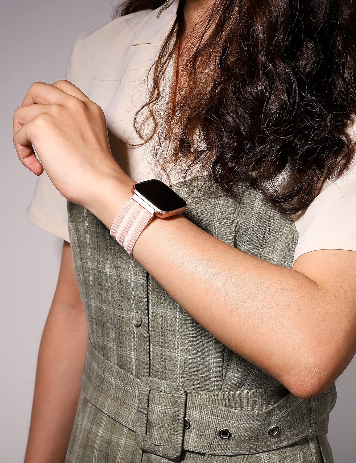 TOYOUTHS Elastic Band for Fitbit Versa/Versa 2, Scrunchie Fabric Nylon Sport Stretchy Strap, Rose Pink, Large