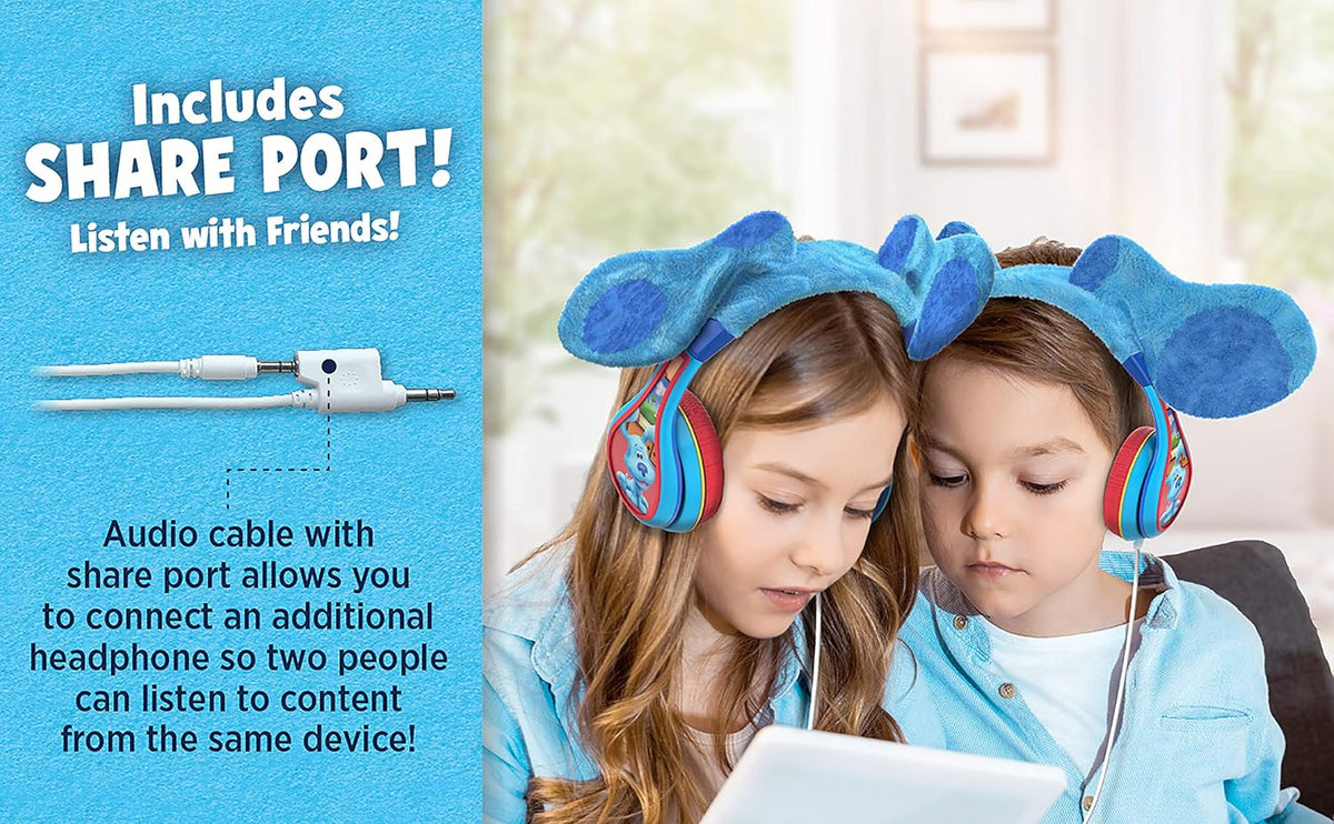 eKids Blues Clues Headphones for Kids, Wired Headphones for School, Home or Travel, Tangle Free Toddler Headphones with