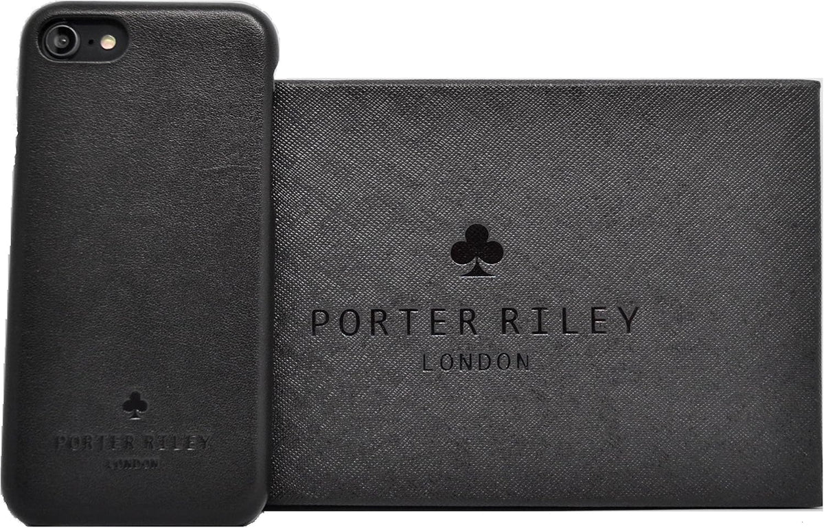 Porter Riley Leather Case for iPhone SE 2022/20, iPhone 8/7, Premium Genuine Leather Slimline Back Case, Black