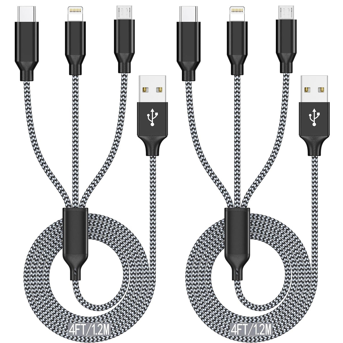 4ft 2Pack 3 1 Xnewcable Multi Charging Cable in Charger Cord, Multiple Rapid Nylon Braided Cable USB Charging Cable
