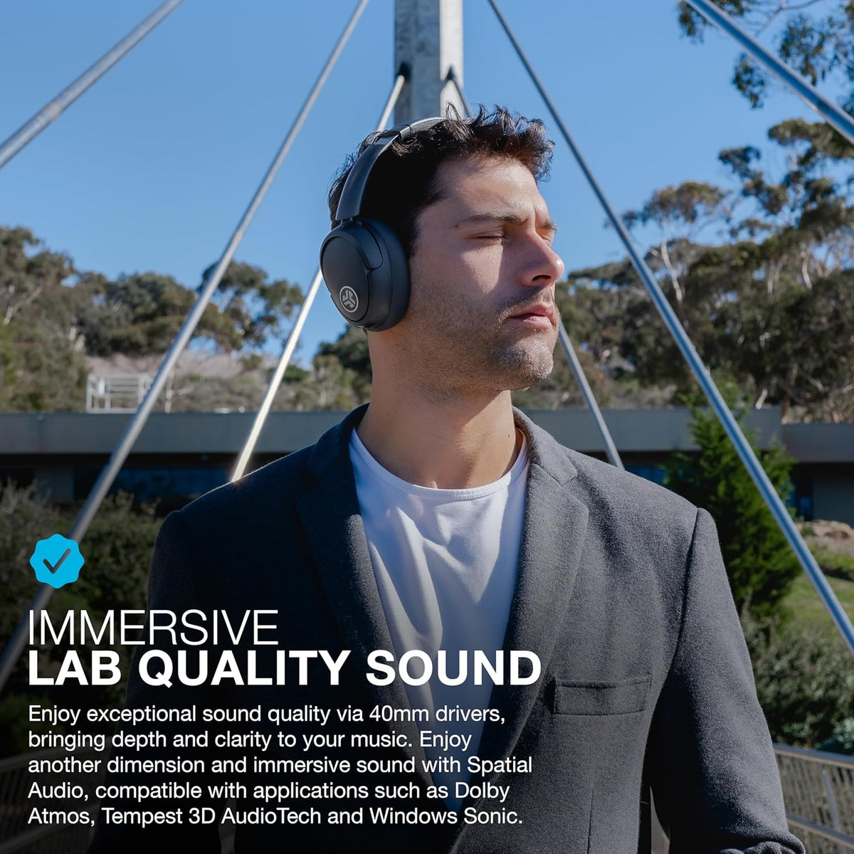 JLab JBuds Lux ANC Wireless Headphones, Graphite, Hybrid Active Noise Cancelling, Customizable Sound, Spatial Audio Compatible, Premium Over-Ear Bluetooth Headset
