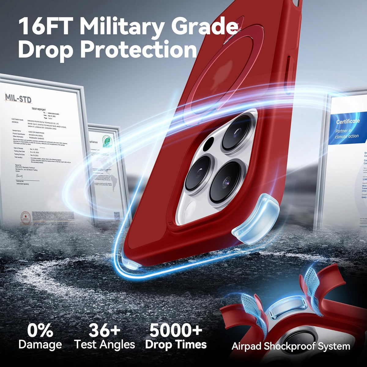 CASEKOO Designed for iPhone 16 Pro Max Case with Magnetic Invisible Stand [Military Drop Protection] [Compatible with MagSafe] Shockproof Slim Translucent Matte Promax Case 6.9 Inch, Red