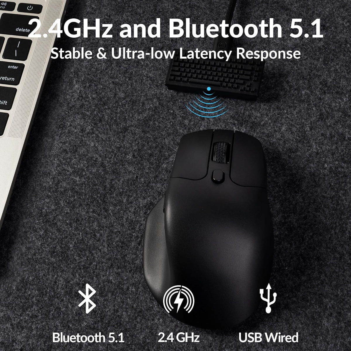 Keychron M6 4000 Hz Wireless Bluetooth 5.1/2.4 GHz/Wired Optical Mouse, Lightweight 78g Programmable PixArt 3395 Sensor with up to 26K DPI/ 650 IPS for Windows Mac Linux - Black