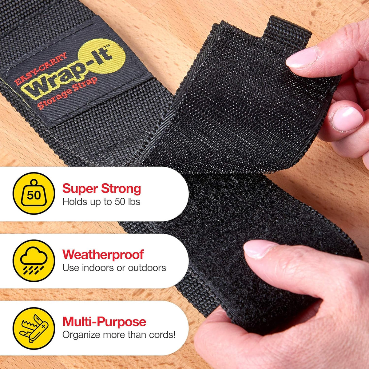 Easy-Carry Wrap-It Storage Straps - 17" (2-Pack) Heavy-Duty Hook and Loop Cord Carrying Strap, Hanger, Organizer with
