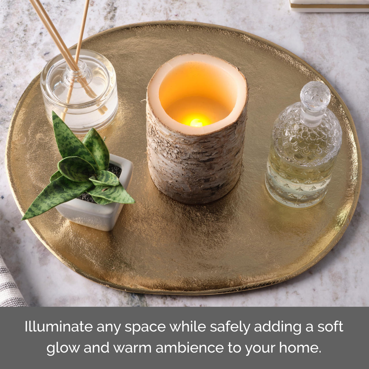 Mikasa Birch Look Wax LED Flameless Pillar Candle, Centerpiece, Wedding Decor, Holiday Decorating