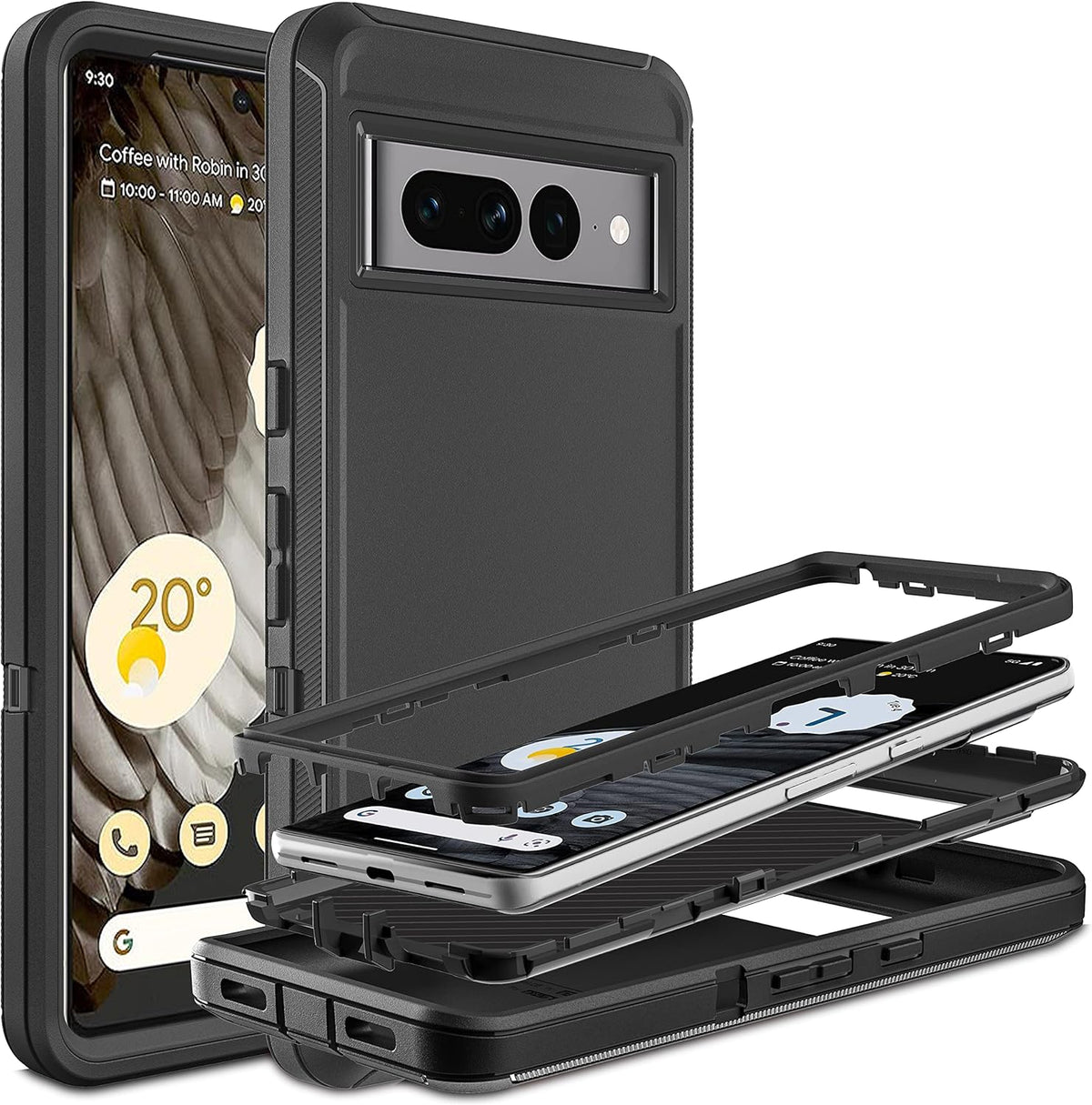Shockproof Dust/Drop Proof Case for Pixel 7 Pro, 3-Layer Full Body Protection [without Screen Protector], Rugged Heavy