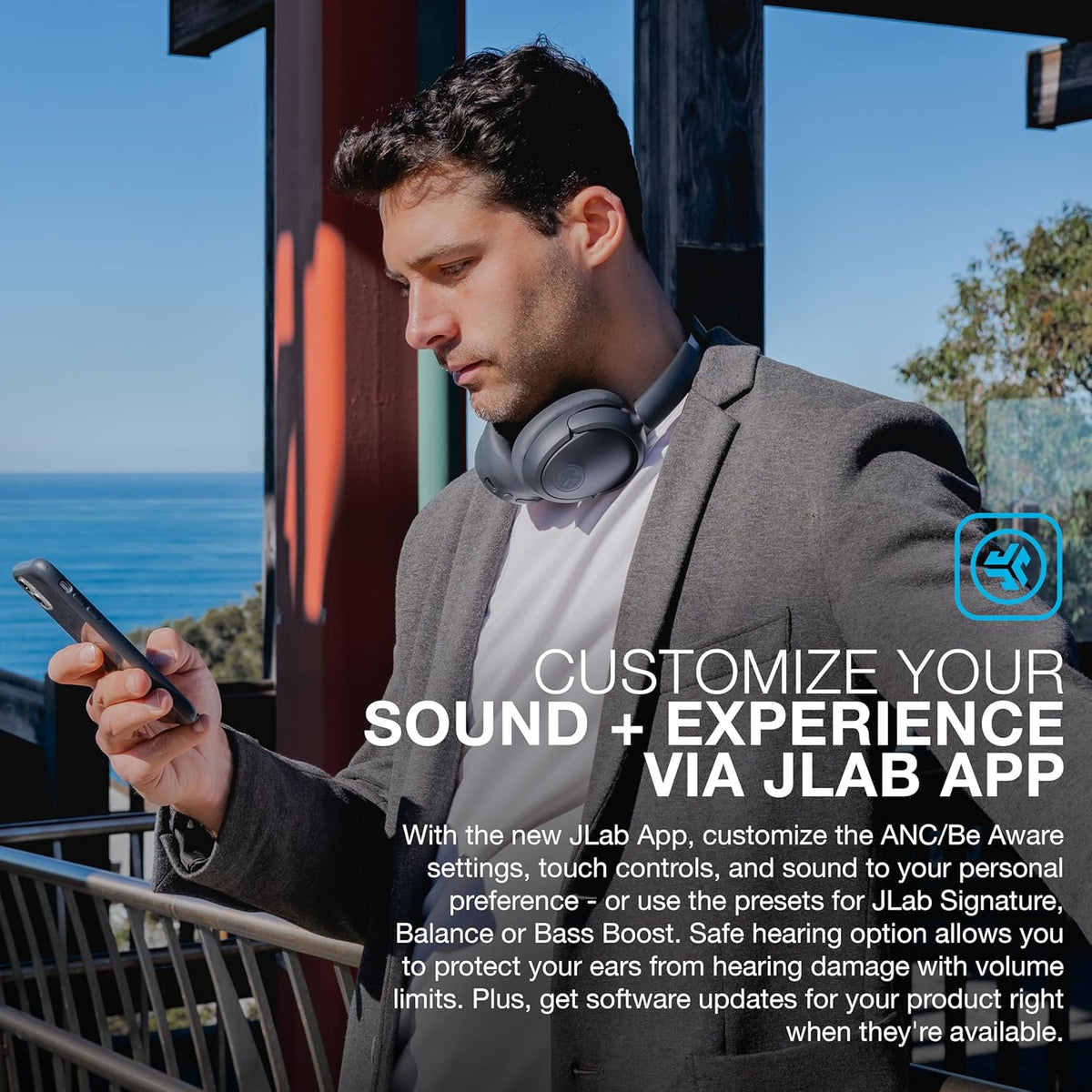 JLab JBuds Lux ANC Wireless Headphones, Graphite, Hybrid Active Noise Cancelling, Customizable Sound, Spatial Audio Compatible, Premium Over-Ear Bluetooth Headset