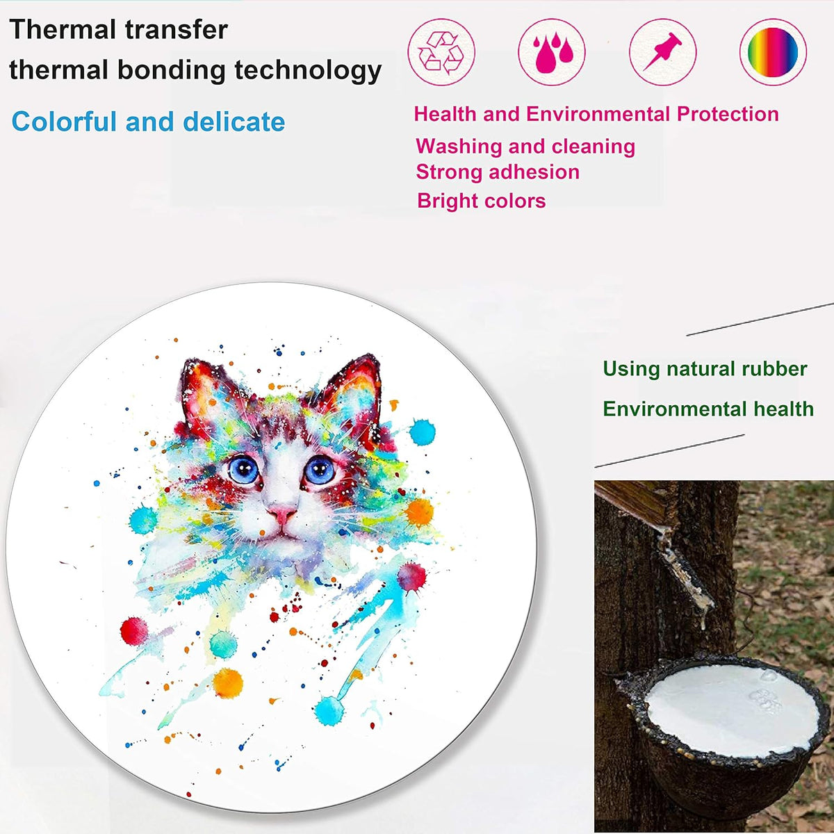 Watercolor Cat Mouse pad Computer Mousepad Personalized Design Mouse Pads for Computers Round Mouse mat