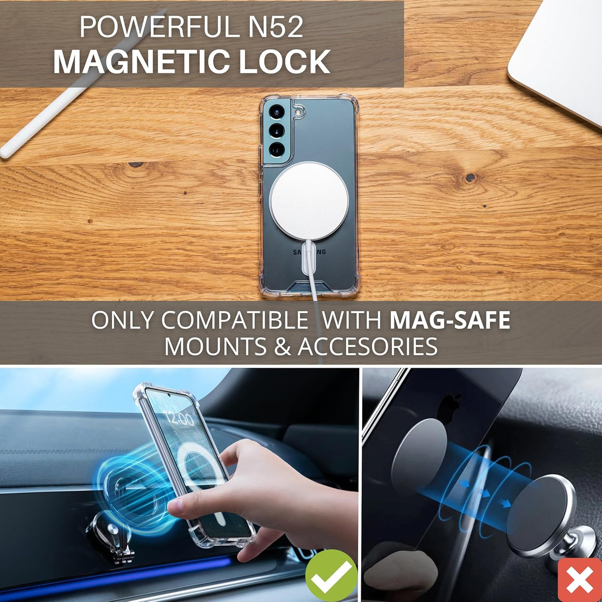 Magnetic Case for Samsung Galaxy S21 Ultra, Shockproof Transparent/Clear Phone Case for MagSafe