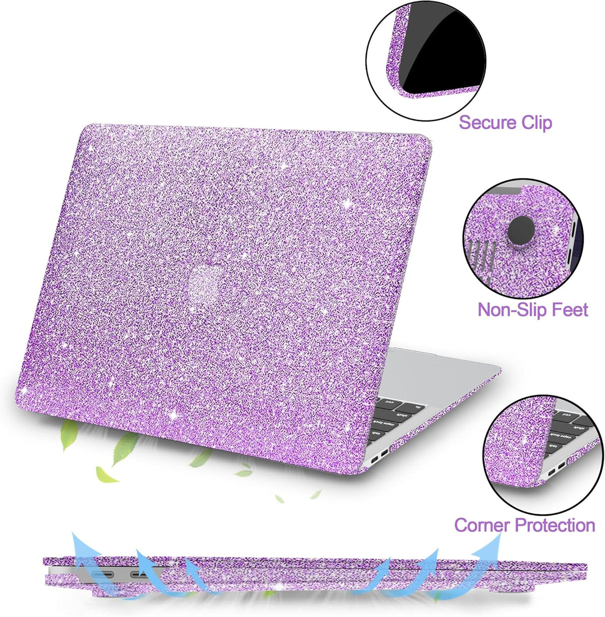 Compatible with MacBook Air 13 inch Case 2021 2020 2019 2018 A2337 M1 A2179 A1932 Touch ID, Glitter Smooth Leather Laptop Hard Shell+Keyboard Cover for MacBook Air 13.3 inch Case, Shining Purple