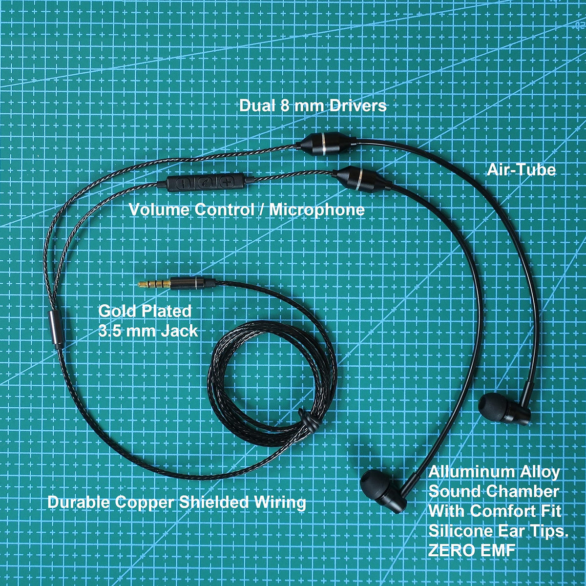RadiArmor Anti-Radiation Air Tube Headphones with Microphone - Reduce RF to Negligible Levels (Black)