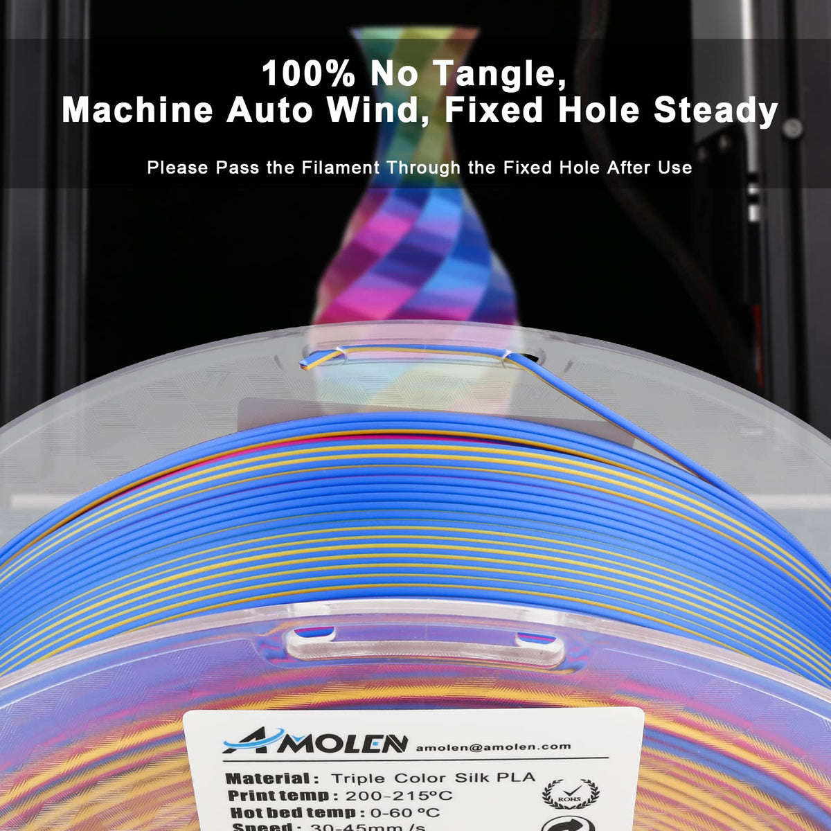 PLA Silk Triple Color 1.75mm, 1KG/2.2LB