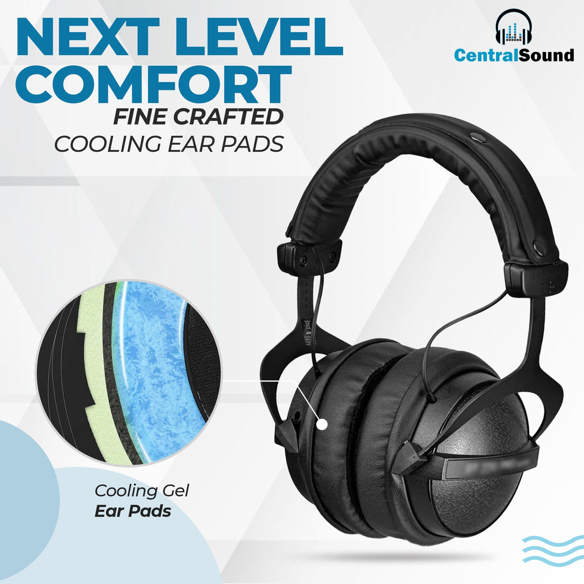 CentralSound Cooling Gel + Memory Foam Premium Replacement Ear Pad Cushions Universal Round 100mm