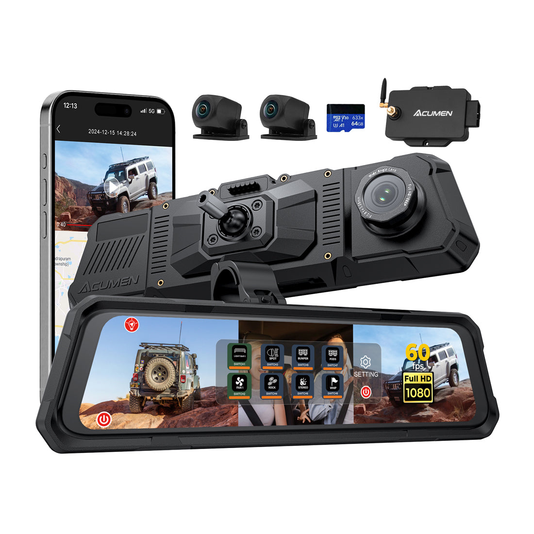 The Legend 3ch Waterproof Mirror DVR Switching System with 8-Gang in-Car Power Solid-State Switch Control Box