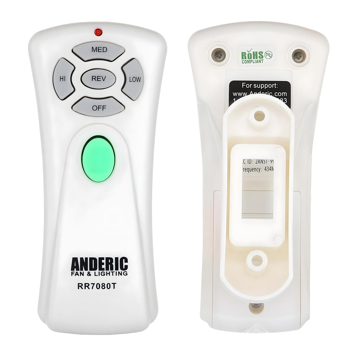 Anderic RR7080T Replacement Ceiling Fan Remote Control for Hampton Bay CHQ7080T, UC7080T with Up, Down, and Reverse Keys