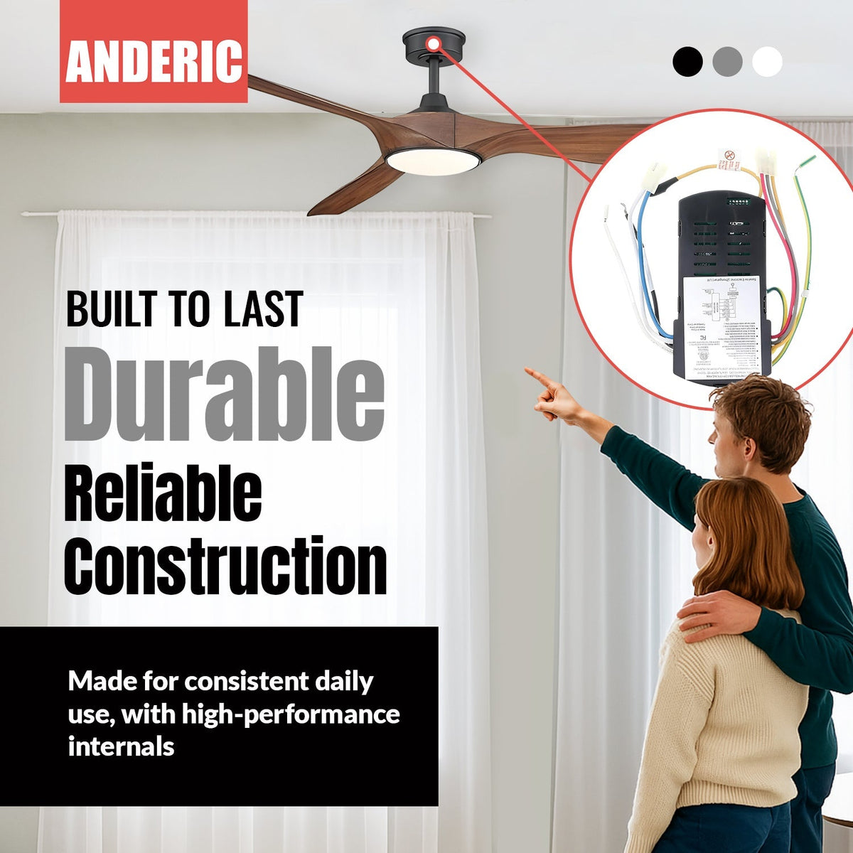 Anderic MR205A-D Replacement Ceiling Fan Receiver for Home Decorators Collection Marlon 66" Inch