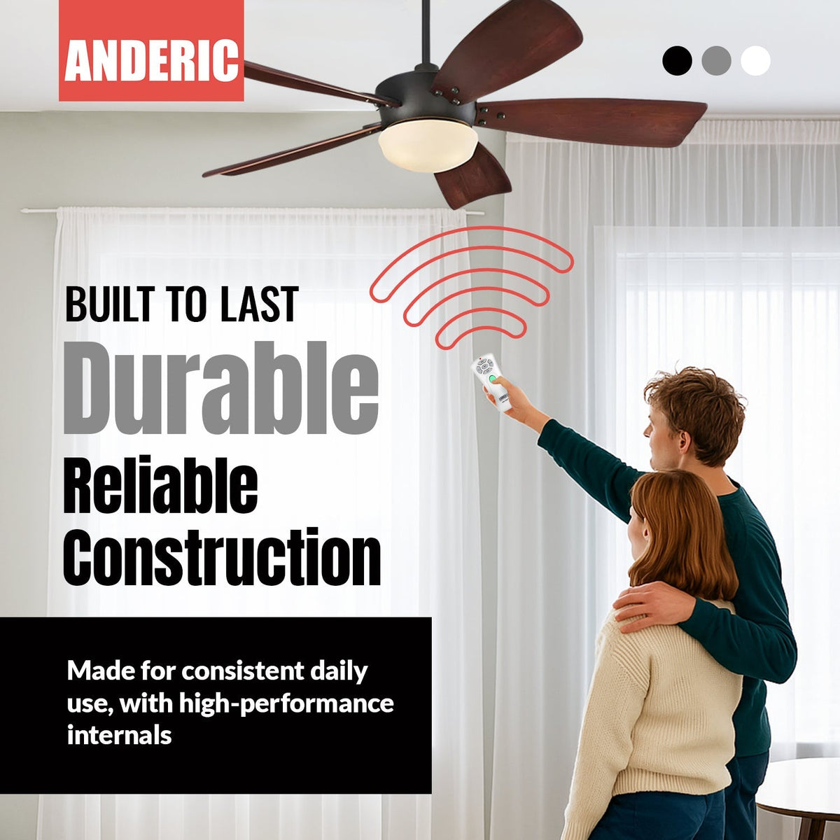 Anderic RR7080T Replacement Ceiling Fan Remote Control for Hampton Bay CHQ7080T, UC7080T with Up, Down, and Reverse Keys