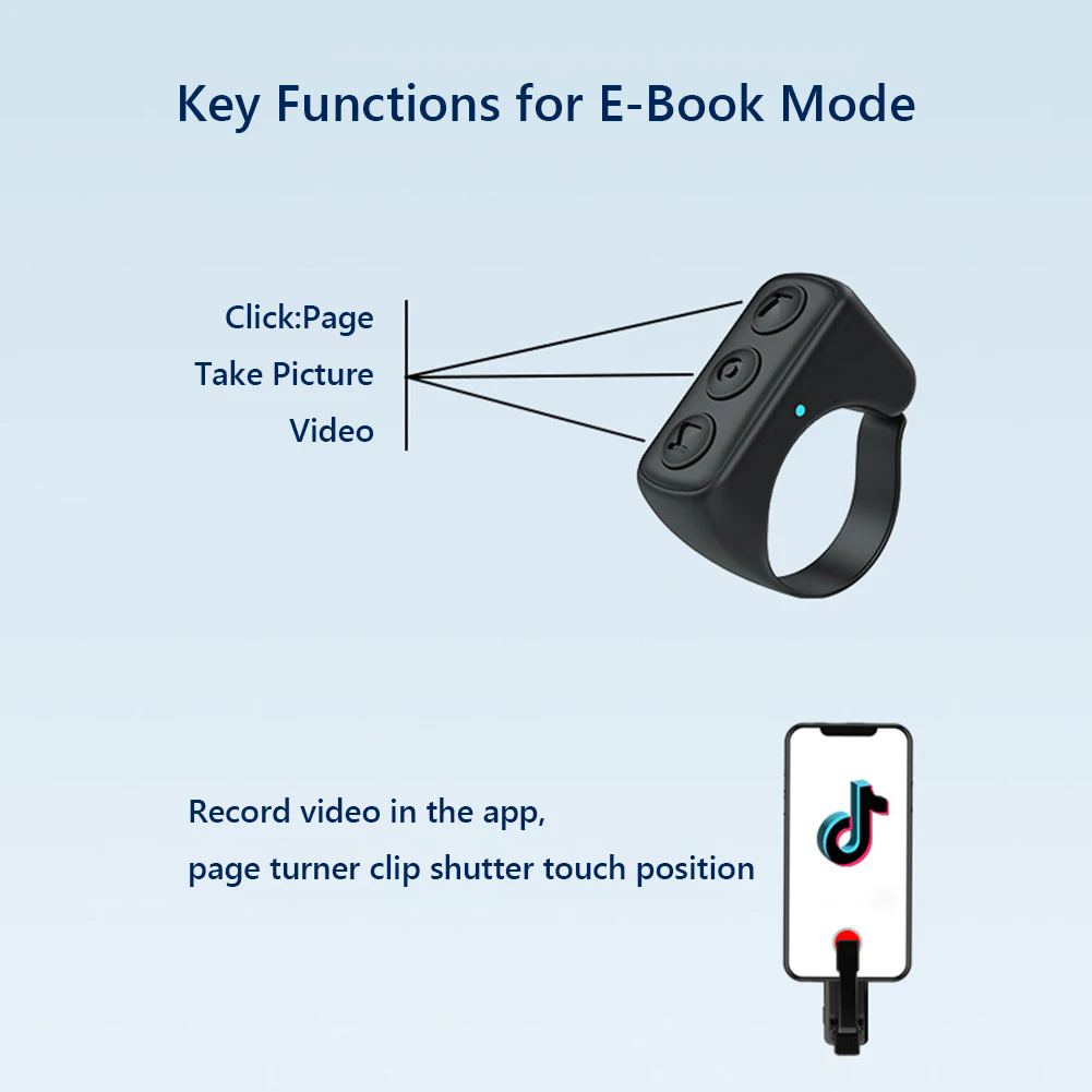 Bluetooth Page Turner & TikTok Scrolling Ring – Hands-Free Remote for Kindle, iPhone, Android – E-Reader Accessory, Selfie Shutter, Volume & Video Control