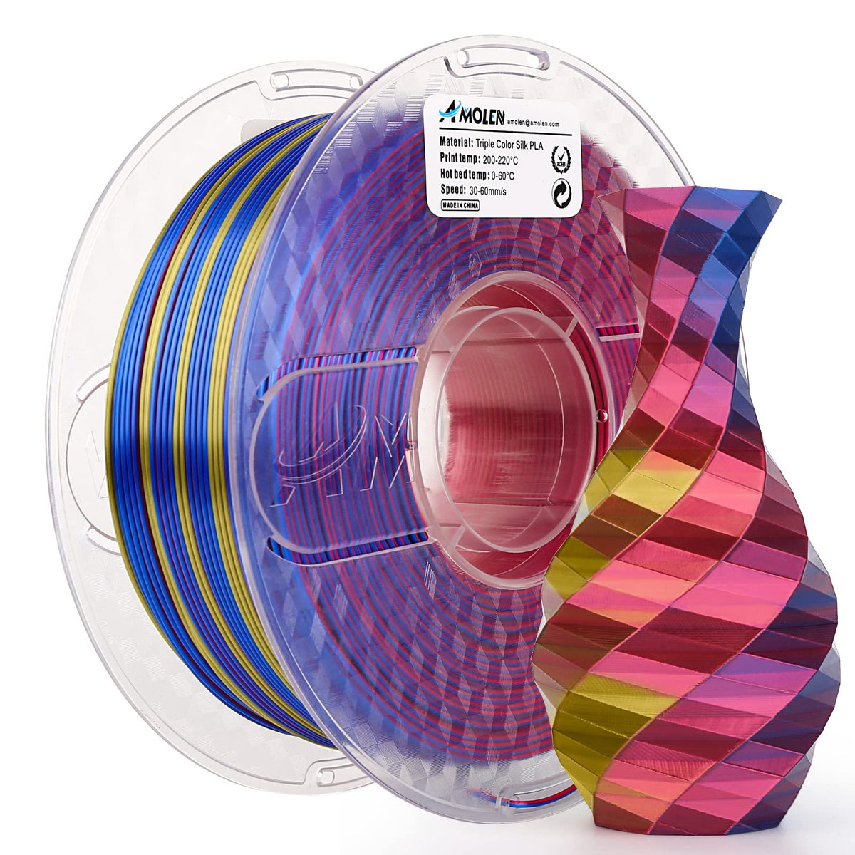 PLA Silk Triple Color 1.75mm, 1KG/2.2LB