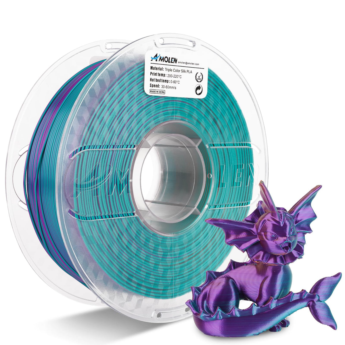 PLA Silk Triple Color 1.75mm, 1KG/2.2LB