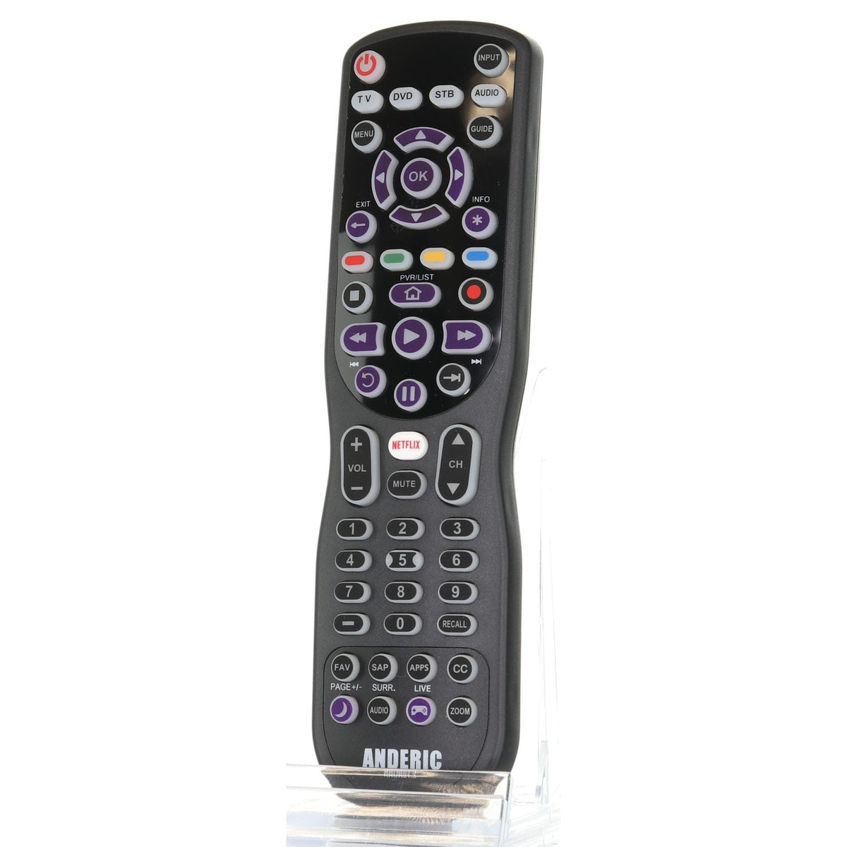 Anderic RRUR01.7 4-Device Universal Remote Control for Roku Streaming Players & Roku TV's with Backlighting, Learning, and Macro