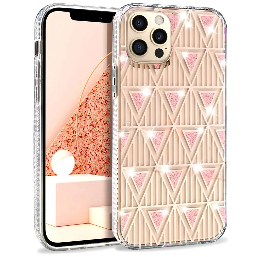 For iPhone 12 Pro Design Diamond, Purple Splash, White Flowers, Black Flowers