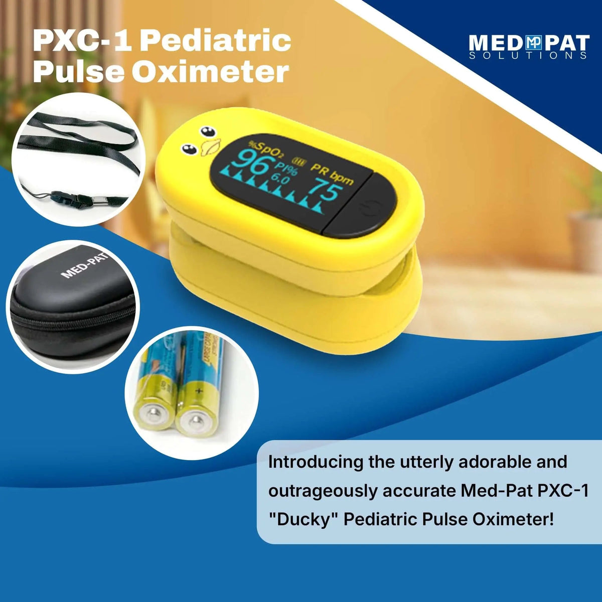 Med-Pat “Ducky” PXC-1 Kids Pulse Oximeter | Fast SpO₂ & Heart Rate | FSA/HSA Eligible