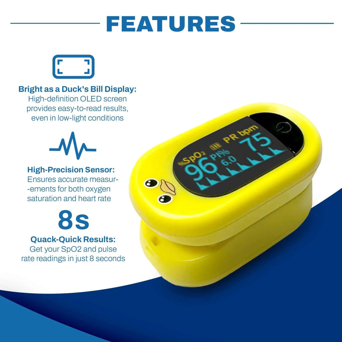 Med-Pat “Ducky” PXC-1 Kids Pulse Oximeter | Fast SpO₂ & Heart Rate | FSA/HSA Eligible
